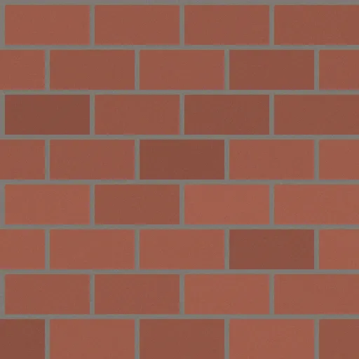 A brick wall base color texture: red-brown bricks in a running bond with gray mortar joints