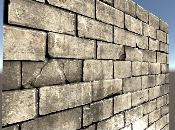 A brick wall rendered with normal mapping, showing per-pixel lighting across the mortar grooves