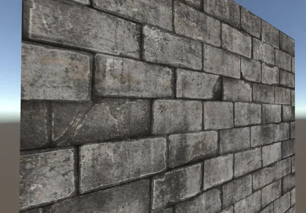 The brick wall lit with only its base color texture: evenly lit and visibly flat